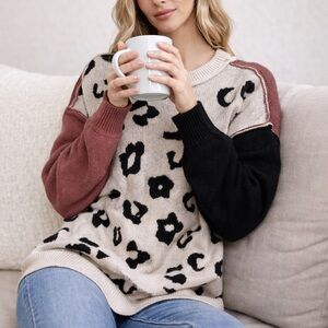 Leopard Print Colorblock Sweater